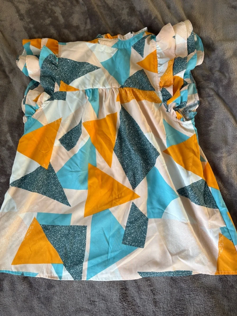 Entro Spring Abstract Geometric Spring Blouse Top Yellow & Blue - Picture 5 of 5